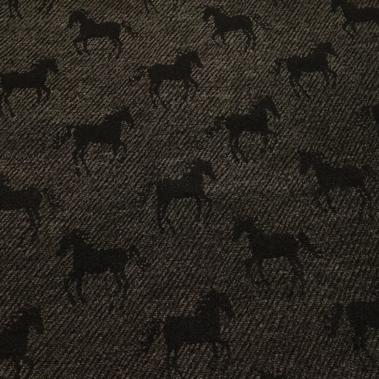 Equestrian Horse Jacquard Herringbone Wool Blend Fabric — Style 636